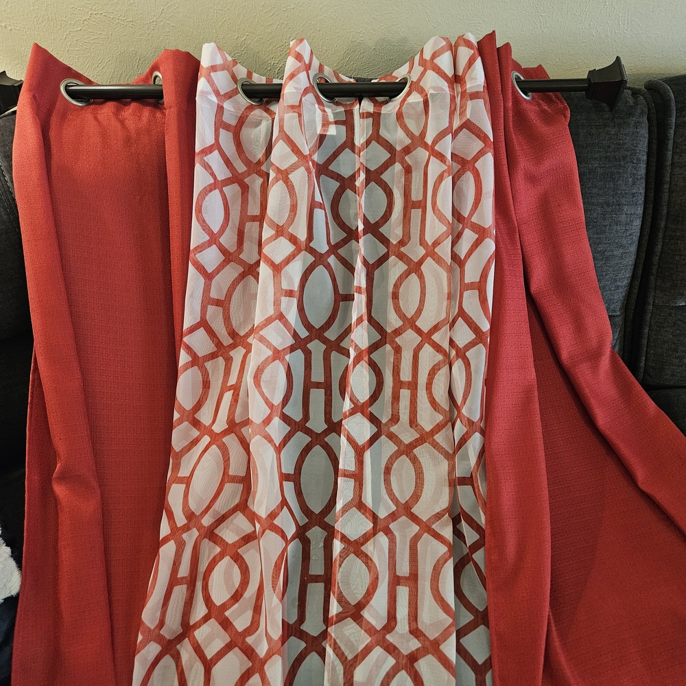 Mainstays Red and White Patterned Curtains